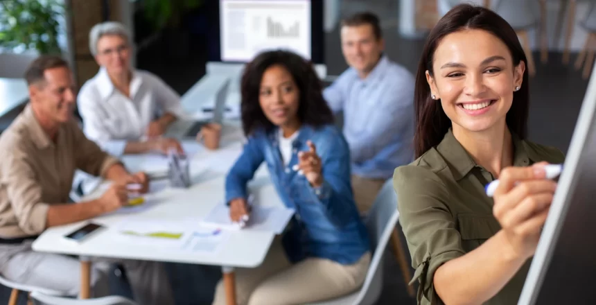 2149085935 pessoas trabalhando com uma pessoa de estilo de liderança amigável